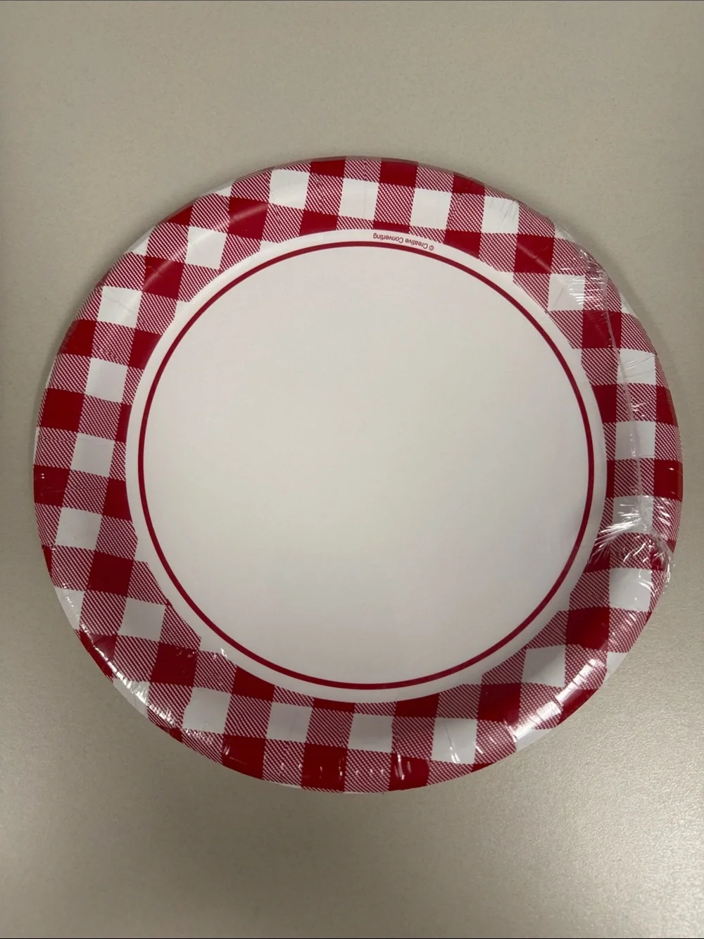 White Red Gold Retro Gingham Plaid Picnic Set Paper Plates Napkins Table Cover